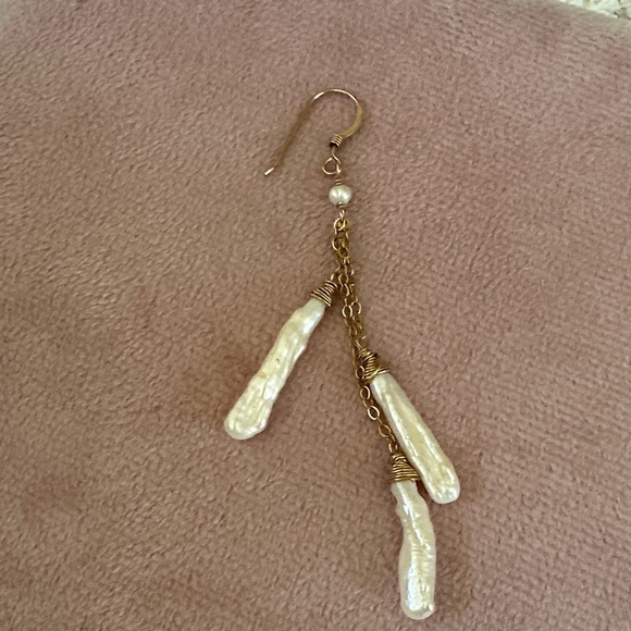 Baroque Freshwater Pearl Cascade Drop Earrings | Gold Tone | Boho Bridal - Picture 5 of 11